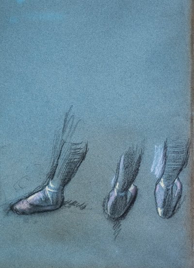 Dansare från rygg och trefotsstudier (detalj). Omkring 1878. Kol och pastell på papper av Edgar Degas