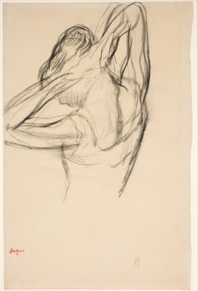 Dansare, halvkropp, armarna korsade bakom huvudet, ca 1890 (blyerts på papper) av Edgar Degas