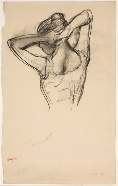 Dansare, halvkropp, armarna korsade bakom huvudet, ca 1890 (blyerts på papper) av Edgar Degas