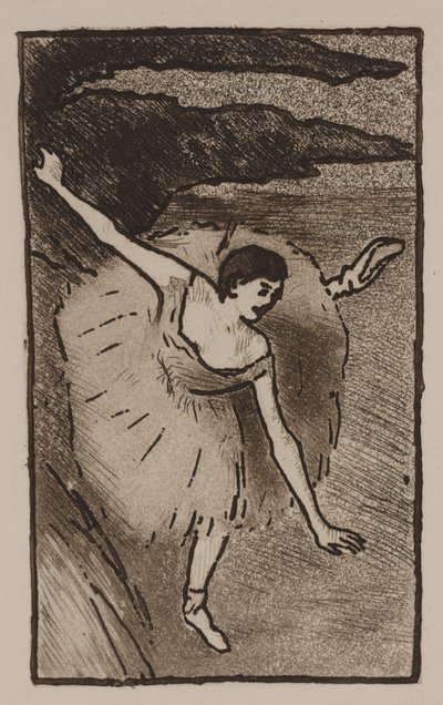 Dansare på scenen, tar hennes pilbåge av Edgar Degas