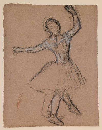 Dansare på scen och i rörelse, ca 1880-85 (vit, svart  röd fabricerad krita) av Edgar Degas