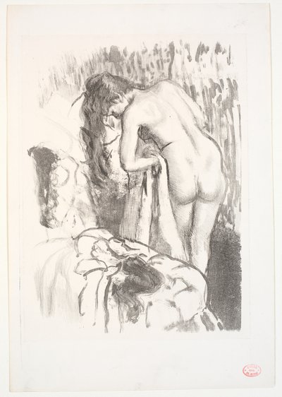 Naken kvinna som står vid hennes toalett av Edgar Degas