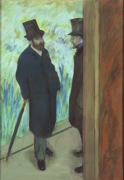 Vänner på teatern, Ludovic Halevy (1834-1908) och Albert Cave (1832-1910) 1878-79 (pastell på papper) av Edgar Degas