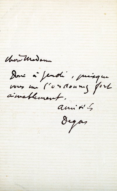 Brev från konstnären till Berthe Morisot (1841-95) av Edgar Degas