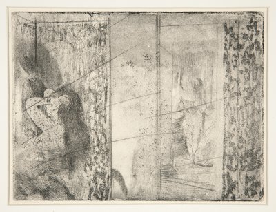 Loges d’Actrices (skådespelerskors omklädningsrum), ca 1875 (etsning och akvatint) av Edgar Degas
