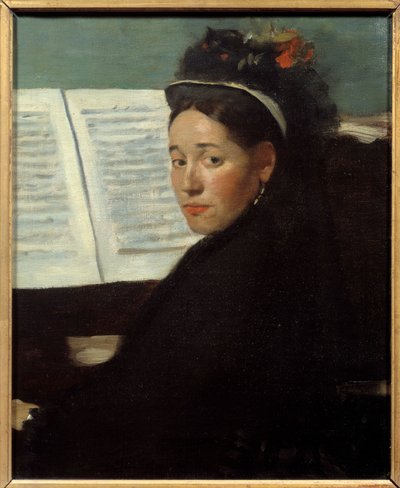Mademoiselle Dihau (1843-1935) pianist vid konserterna Kolumn, vid piano Målning av Edgar Degas (1834-1917) 1869 Sön. 0,45x0,32 m Paris, musee d