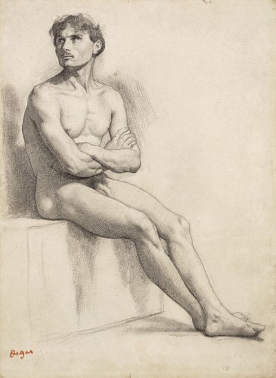 Man sitter, nakenstudie, 1858 av Edgar Degas