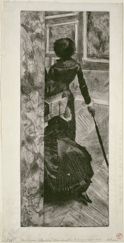 Mary Cassatt i Paintings Gallery på Louvren, 1879-80 av Edgar Degas