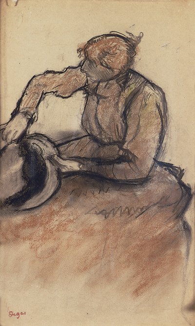 Milliner trimmar en hatt, ca 1898 av Edgar Degas