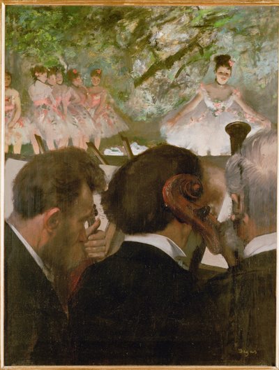 Musiker i orkestern (olja på duk) av Edgar Degas