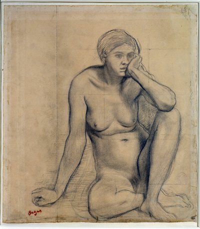 Naken kvinna sitter Studie för "Scene de guerre au medeltiden"" Teckning av Edgar Degas (1834-1917) Dim. 0,27 x 0,31 m Paris. Louvren av Edgar Degas