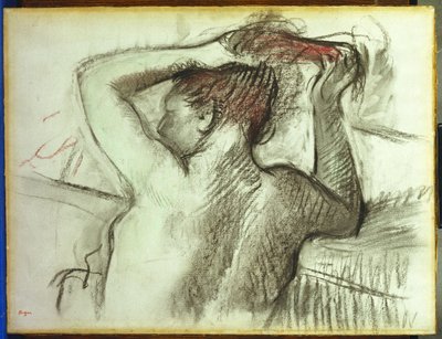 Naken kammar sitt hår av Edgar Degas
