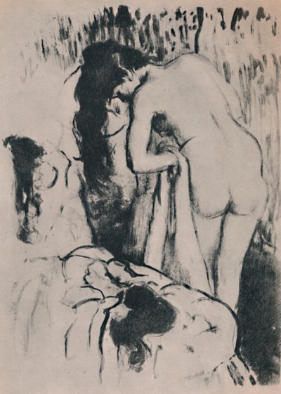 Naken kvinna dressing, c. 1890, 1946. av Edgar Degas