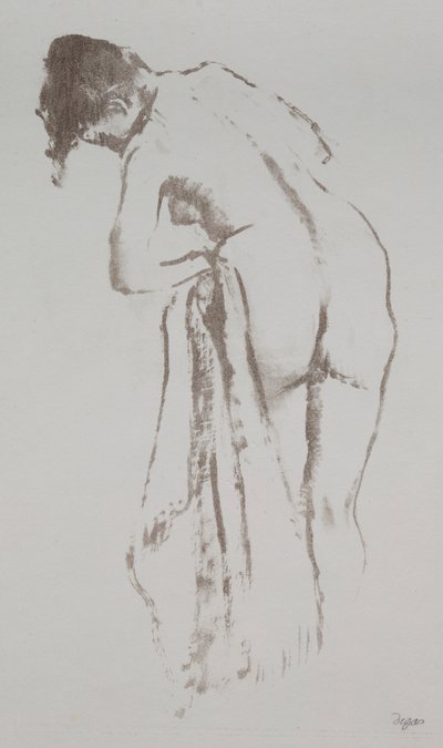 Naken kvinna med handduk, stående av Edgar Degas