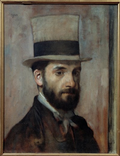 Porträtt av Leon Joseph Florentin Bonnat (1833-1922) Målaren bär en hög hatt. Målning av Edgar Degas (1834-1917) 1863 Sön. 0,43x0,36 m Bayonne, Musee Bonnat - Porträtt av Leon Joseph Florentin Bonnat (1833-1922). Konstnären bär en hög hatt. Målning b av Edgar Degas