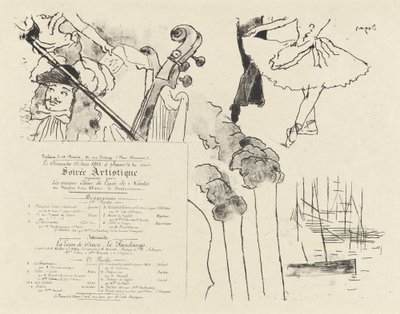 Program för Soiree Artistique (Program för kvällen för tidigare studenter vid Lycée de Nantes) av Edgar Degas