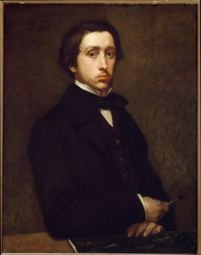 Självporträtt eller Degas med kolhållare (olja på papper monterad på duk av Edgar Degas