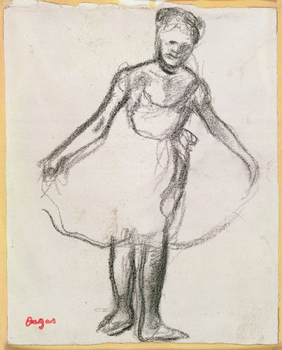 Standing Dancer Holding Tutu (kol på papper) av Edgar Degas