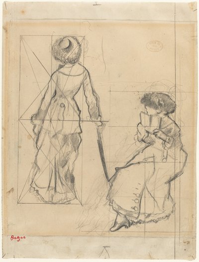 Studie för "Mary Cassatt vid Louvren" [recto] av Edgar Degas