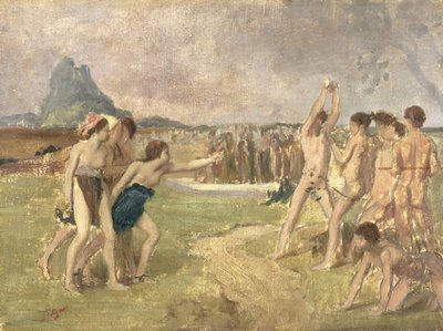 Studie för The Young Spartans Exercising, c.1860-61 (olja på papper monterad på panel) (se 3354) av Edgar Degas