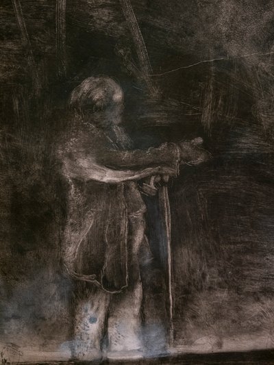 The Master of Ballet (detalj) (avrättad i samarbete med Ludovic Lepic). 1876. Monotypi i svart bläck med vita krita höjdpunkter av Edgar Degas
