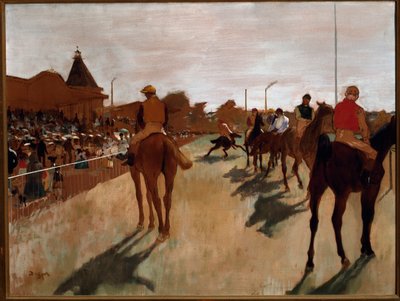 Paraden eller tävlingshästarna framför läktaren (olja på duk av Edgar Degas