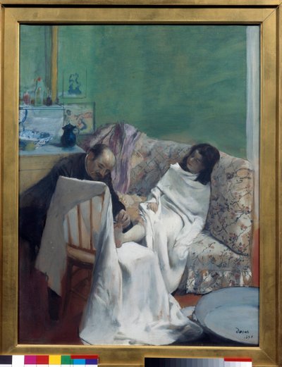 Pedikyren En läkare undersöker en ung kvinnas fötter. Målning av Edgar Degas (1834-1917). 1873. Dim 0,61 x 0,46 m. Paris, Musée d