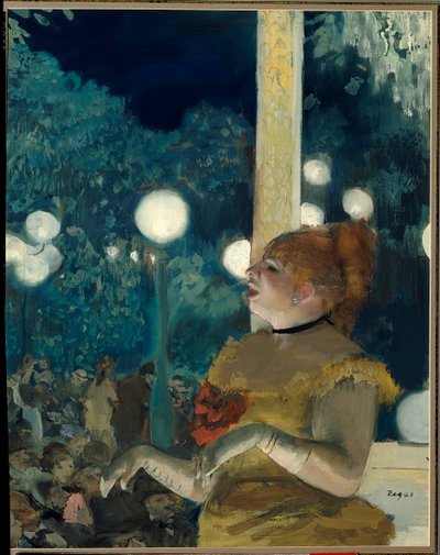 Hundens sång (Emma Valladon heter Theresa (1837-1913) på kafékonserten) Målning av Edgar Degas (1834-1917), gouache och pastell, 57,5 cm x 45 cm av Edgar Degas