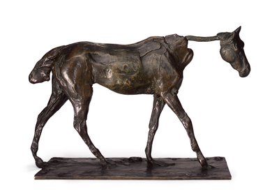 Fullblodshäst, promenader; Fullblods hästvandring av Edgar Degas