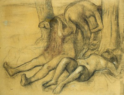 Tre badande under ett träd; Tre badande under ett träd, c.1894 av Edgar Degas