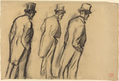Three Studies of Ludovic Halévy Standing, c.1880 (kol på solbrunt papper) av Edgar Degas