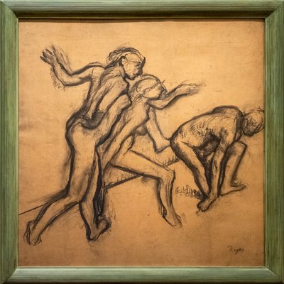 Tre nakna dansare. 1895-1900. Träkol på kalkerpapper. av Edgar Degas