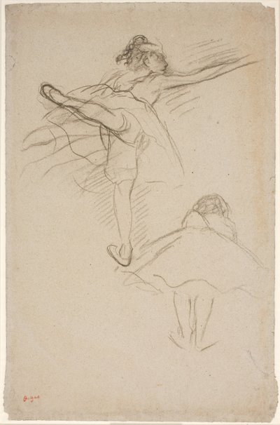 Två studier av kvinnliga dansare. Ovan, kvinnlig dansare stående på vänster ben; nedanför, framåtböjd dansare sett bakifrån av Edgar Degas