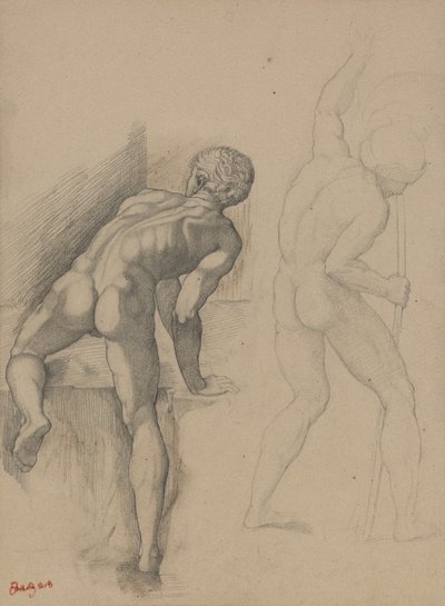 Två nakna män, 1856-57 (grafitpenna på mörkt krämpapper) av Edgar Degas