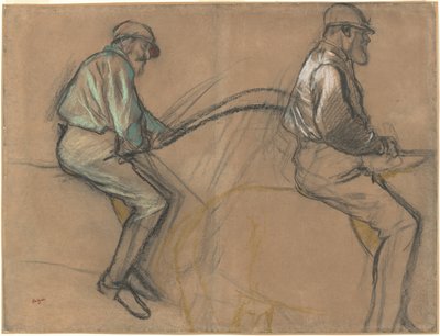 Two Studies of a Jockey, c.1884 (krita, kol och pastell på brunt papper) av Edgar Degas