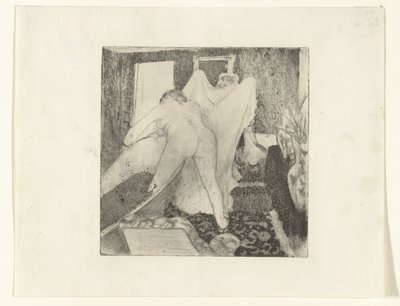 Kvinnan kliver ur badet och får handduken av kvinnan La Sortie du Bain av Edgar Degas