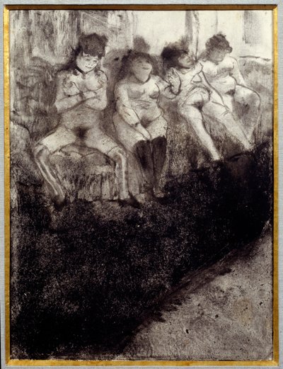 Väntar på andra versionen. Det finns prostituerade och väntar på kunder på en bordell. Målning av Edgar Degas av Edgar Degas