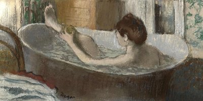 Kvinna i hennes bad, svampar hennes ben, 1883-1884 av Edgar Degas