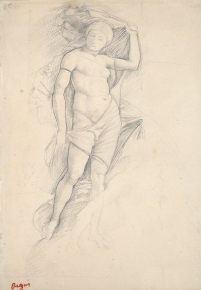 Kvinna, delvis draperad, med en liten studie av en kentaur, nedre höger, sent 1800-tal av Edgar Degas