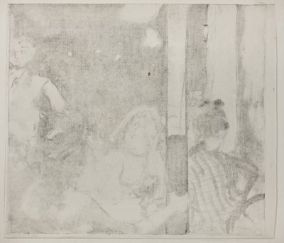 Kvinnor framför ett kafé, kväll, ca 1877 (monotyp besläktad på elfenbensvävt papper) av Edgar Degas