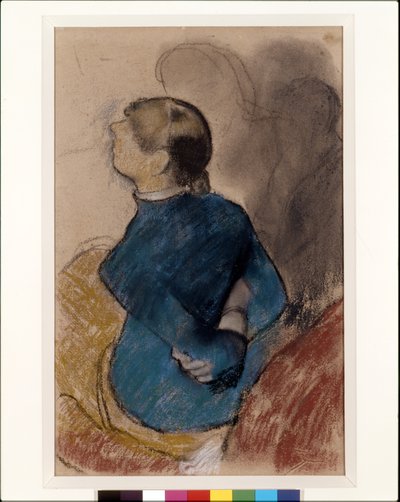 Young Woman In Blue (バフ紙に木炭の上にパステル)スウェーデン語 av Edgar Degas