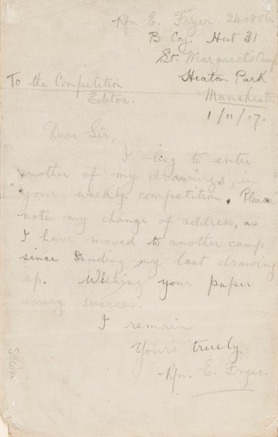 Brev till en tidningstävlingsredaktör, 1 november 1917 av Edgar Fryer