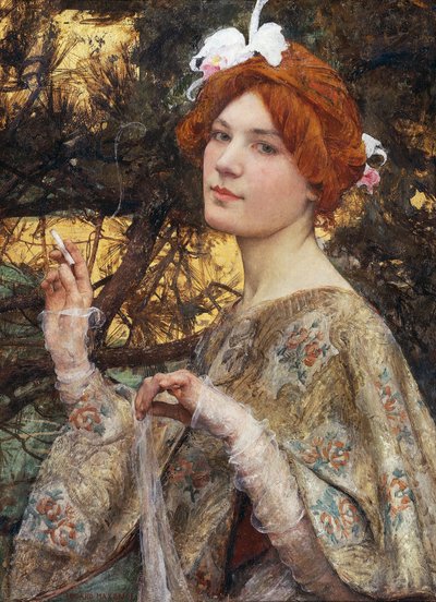 Dam med orkidé av Edgar Maxence