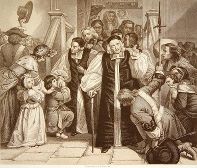 Frigivningen av sju biskopar efter deras rättegång i Westminster Hall, 29 juni 1688, graverad av H.Bourne (gravyr) av Edgar Melville (after) Ward
