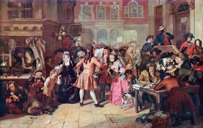 Bubblan i Söderhavet: En scen i Change Alley år 1720 (färglitografi) av Edgar Melville (after) Ward