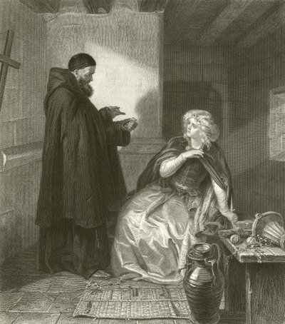 Juliet in the cell of Friar Lawrence (gravyr) av Edgar Melville Ward