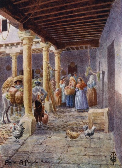 Norra Spanien: Avila, A Posada Patio (färg litho) av Edgar T. A. Wigram