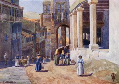 Norra Spanien: Betanzos, A Colonnaded Calle (färg litho) av Edgar T. A. Wigram