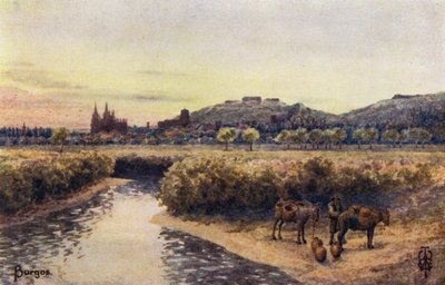 Norra Spanien: Burgos, från öster (färg litho) av Edgar T. A. Wigram