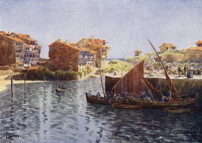 Norra Spanien: Llanes, The Harbour (färg litho) av Edgar T. A. Wigram